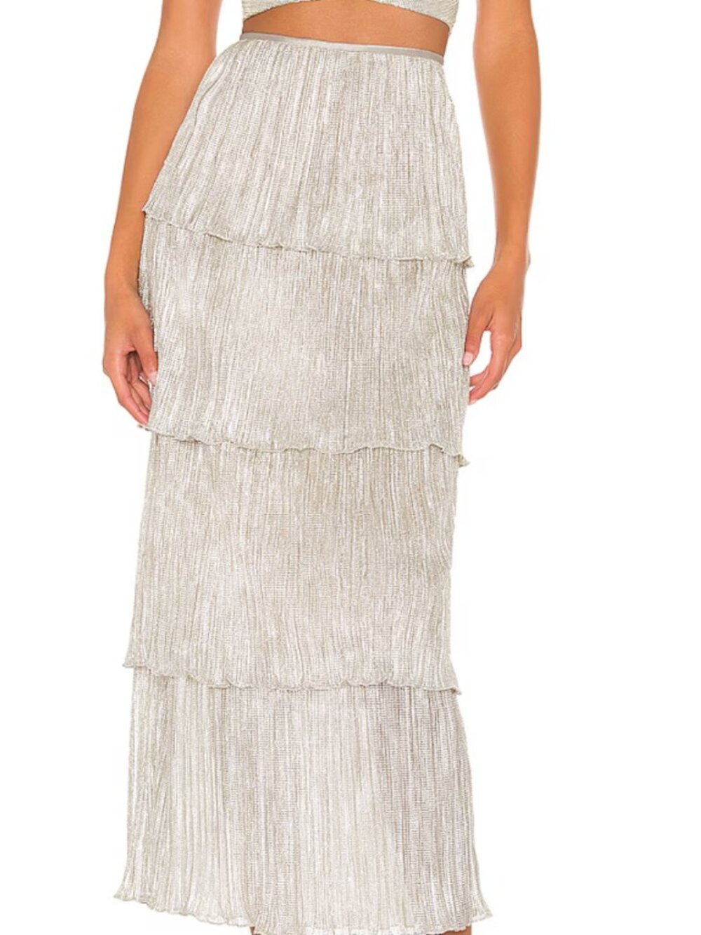 SAYLOR Metallic Silver Tiered Skirt